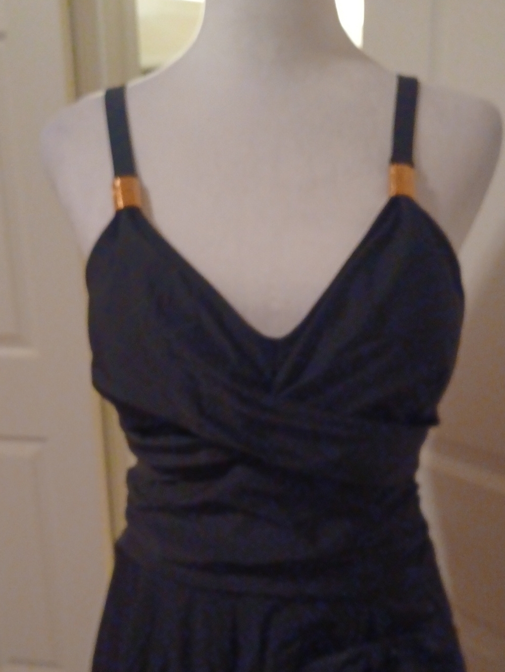 > Black One Piece Swimsuit With Tummy Control And Gold Decor Size Large - Picture 6 of 11